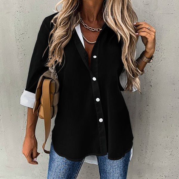 Cropped hem shirt Long Sleeve Blouse
