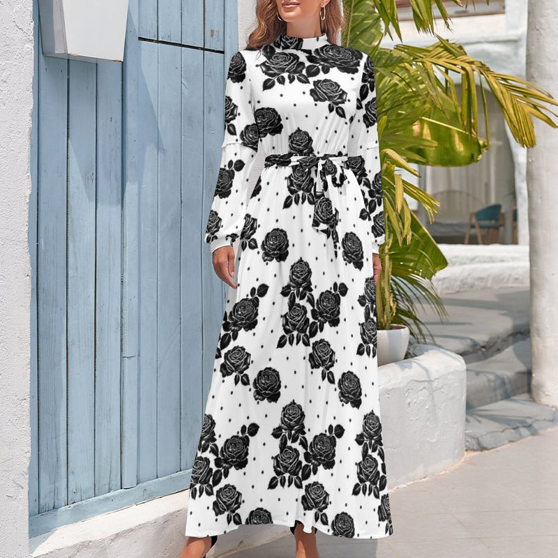 Long Sleeve High Neck Long Dress Long Dress White / S Long Sleeve High Neck Long Dress Long Dress White / S