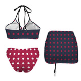 white red polk Drawstring Halterneck Three-Piece Swimsuit Skirt