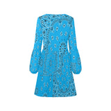 lt blue bandana print 2A V-Neck Loose Fit Dress (Model D62)