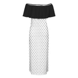 black solid print skirt Women's Off Shoulder Ruffle Boat Neck Dress (Model D71)