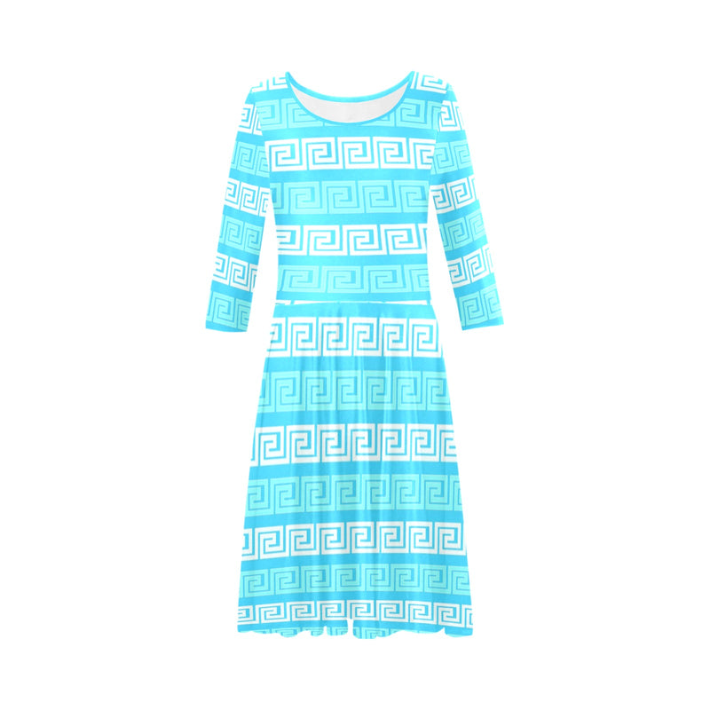 greek key d08 pepper green stripes front Tethys Half-Sleeve Skater Dress(Model D20)