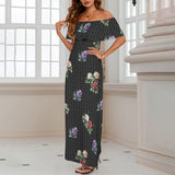 micro plus print Women's Off Shoulder Ruffle Boat Neck Dress (Model D71)