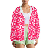 fuchsia pink print 2A Women's Lightweight Sun Protection Hoodie (Model H62)