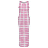 Window Pane Split cheongsam Sleeveless Bodycon Side Slit Long Dress