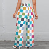 purple eclectic stripe print 2A Strappy Elastic Waist Wide Leg Pants with Pockets