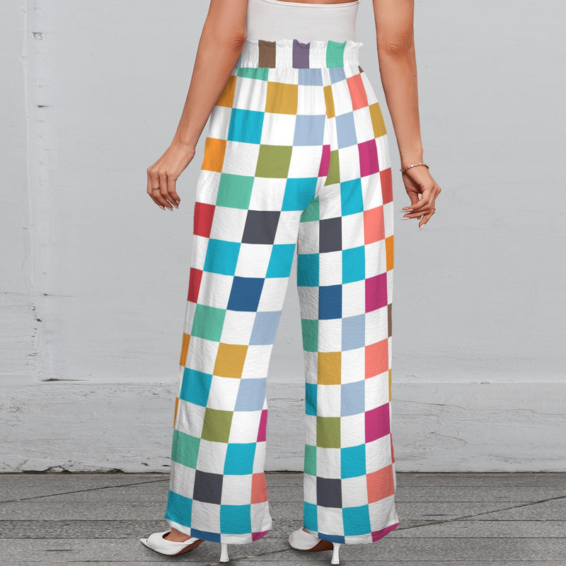 purple eclectic stripe print 2A Strappy Elastic Waist Wide Leg Pants with Pockets