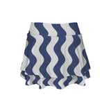 wavy delft print High Waist Layered Ruffle Pockets Sports Skirt