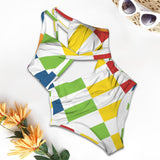 rect colored print 3A Women's Twist Front Tie Back Swimsuit (Model S57)
