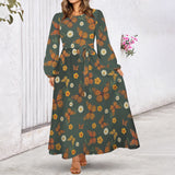 Butterfly Round Neck Long Sleeve Belted Maxi Dress