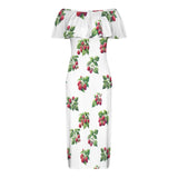 raspberry print sneakers Women's Off Shoulder Ruffle Boat Neck Dress (Model D71)