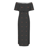 diamond net print 10A Women's Off Shoulder Ruffle Boat Neck Dress (Model D71)