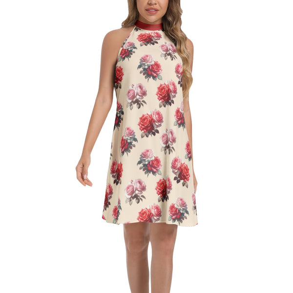 Tie Back Halter Neck Flared Dress