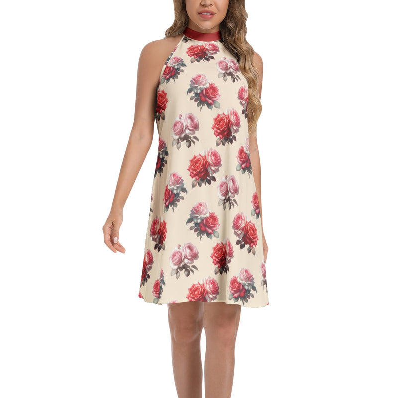 Tie Back Halter Neck Flared Dress