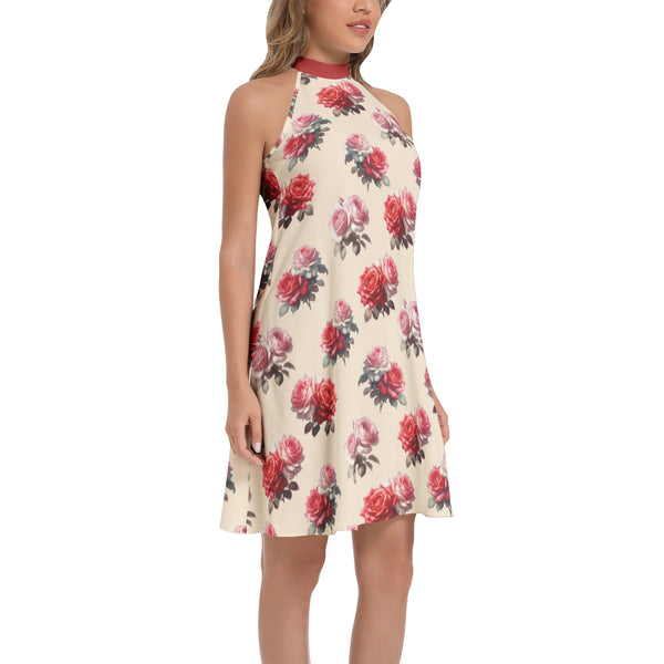 Tie Back Halter Neck Flared Dress