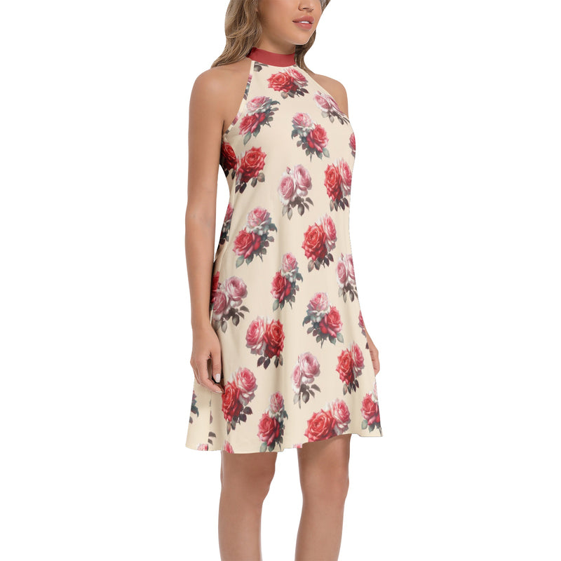 Tie Back Halter Neck Flared Dress