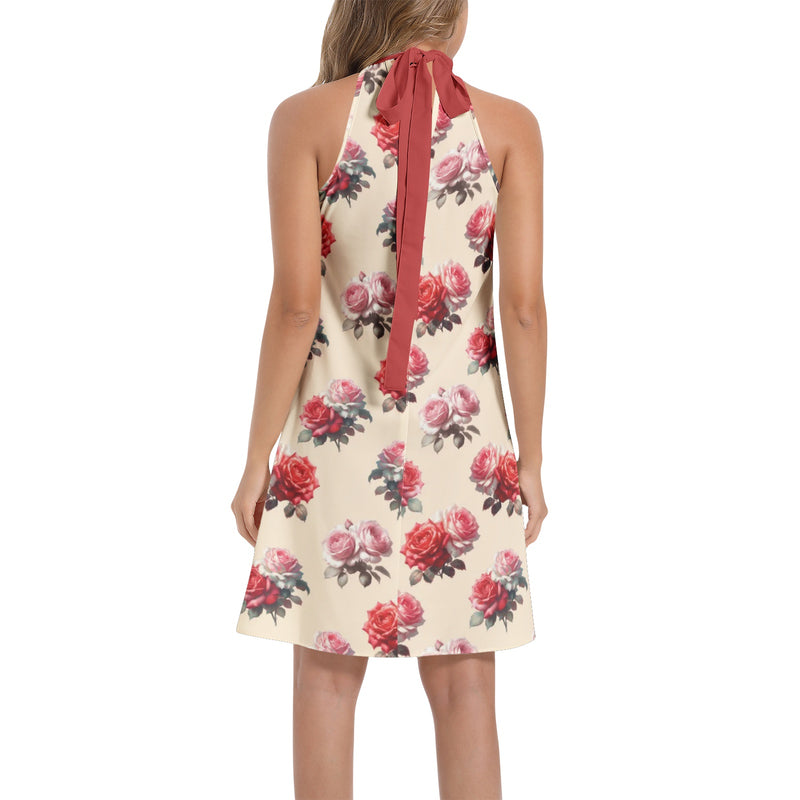 Tie Back Halter Neck Flared Dress