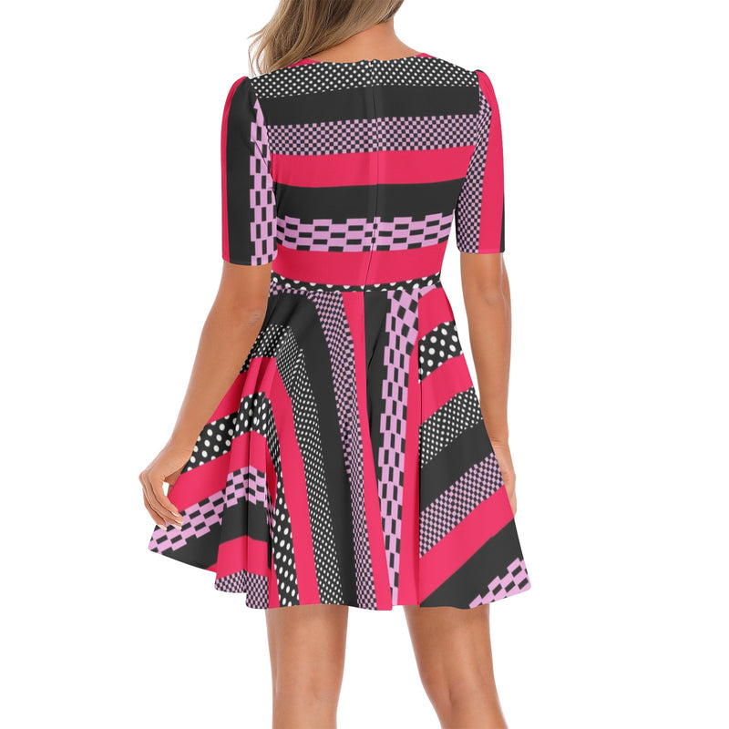 Short Sleeve Ruched Bust Flared Hem Dress