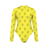 smiley face print 2A Backless Long Sleeve One-Piece Swimsuit (Model S60)