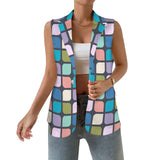 cut corner square print 4 Women's Sleeveless Blazer (Model H71)