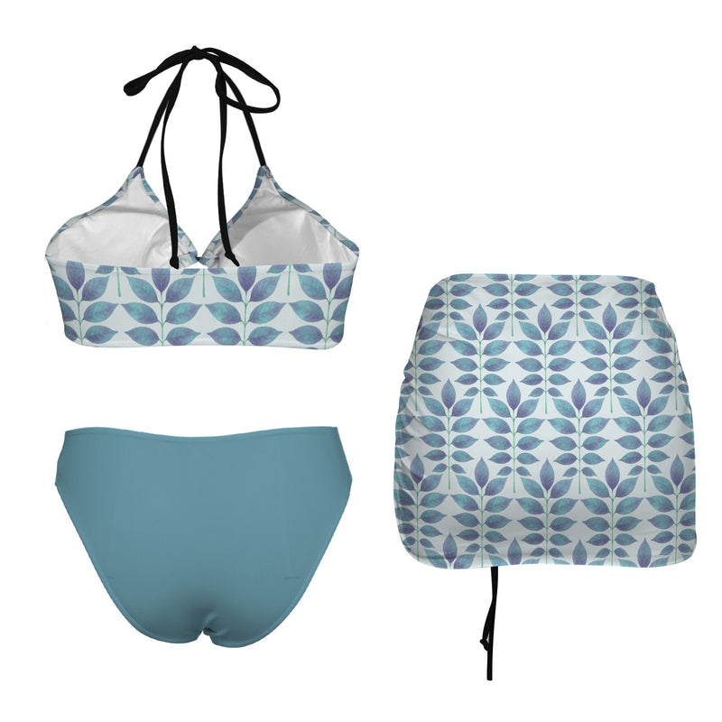 compound lg print 4A Drawstring Halterneck Three-Piece Swimsuit Skirt