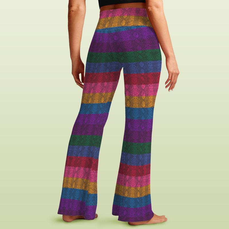 Multicolored Snakeskin High Waist Crossover Tummy Control Flare Leggings