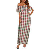 plaid print 10Z Women's Off Shoulder Ruffle Boat Neck Dress (Model D71)