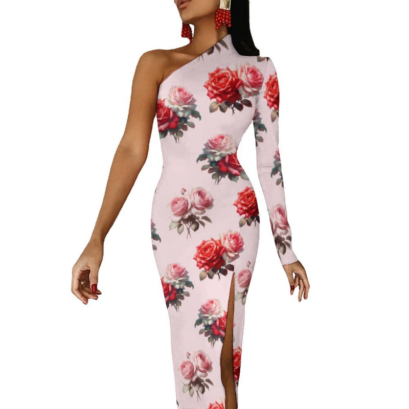 One-Shoulder Slit Maxi Dress Half sleeve split dress