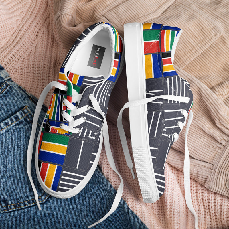 Top and side view of Vibrant Women's Canvas Shoes in the Colors of South Africa, the Rainbow Nation