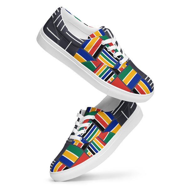 Toes down and heels up view of Vibrant Women's Canvas Shoes in the Colors of South Africa, the Rainbow Nation