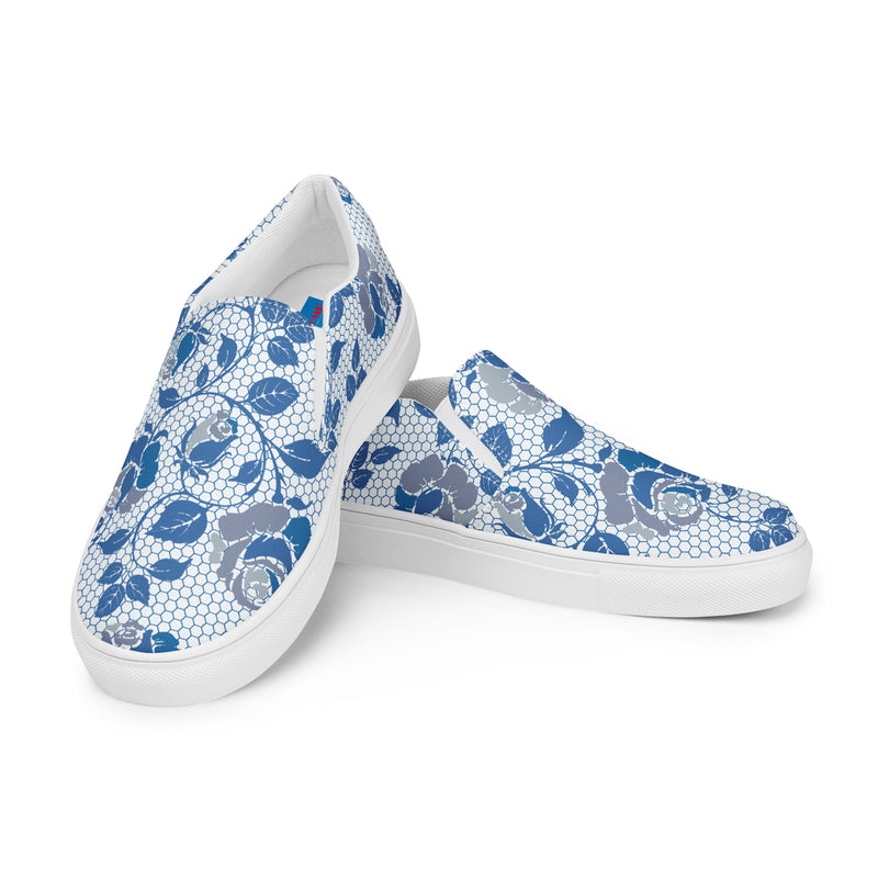 Honeycomb Roses Women’s slip-on canvas shoes - Objet D'Art