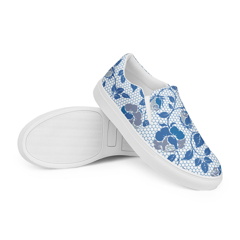 Honeycomb Roses Women’s slip-on canvas shoes - Objet D'Art