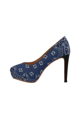 blue bandanna Women's High Heels (Model 044) - Objet D'Art