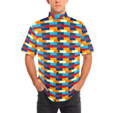 self portrait color scheme print Men's Stand-Up Collar Short Sleeve Shirt - Objet D'Art