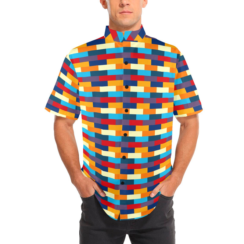 self portrait color scheme print Men's Stand-Up Collar Short Sleeve Shirt - Objet D'Art