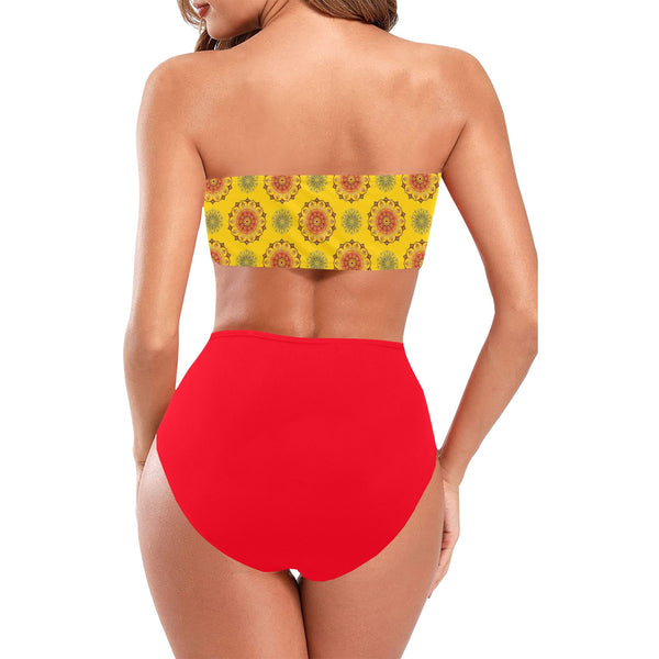 scarlet flame print 2 Chest Wrap Bikini Swimsuit (Model S36) - Objet D'Art