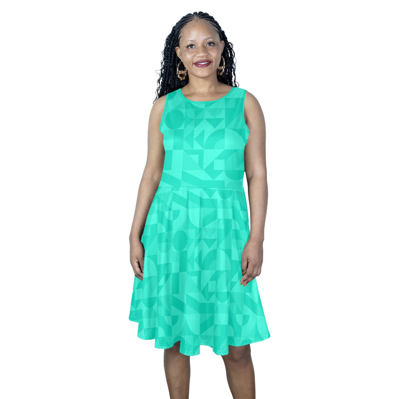 bauhaus mint print Sleeveless Expansion Dress (Model D60) - Objet D'Art