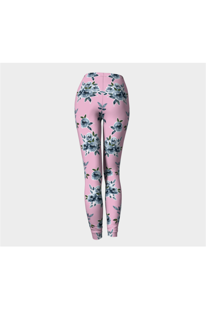 Blue Floral On Pressed Rose Premium Leggings - Objet D'Art