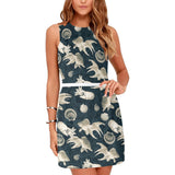 aqua world print 10 Eos Women's Sleeveless Dress (Model D01) - Objet D'Art