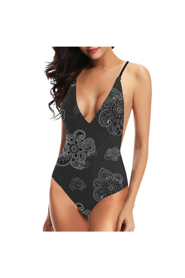 Paisley Hearts Sexy Lacing Backless One-Piece Swimsuit - Objet D'Art Online Retail Store