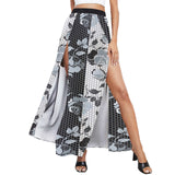 selenium gray print 4 High Slit Long Beach Dress (Model S40) - Objet D'Art