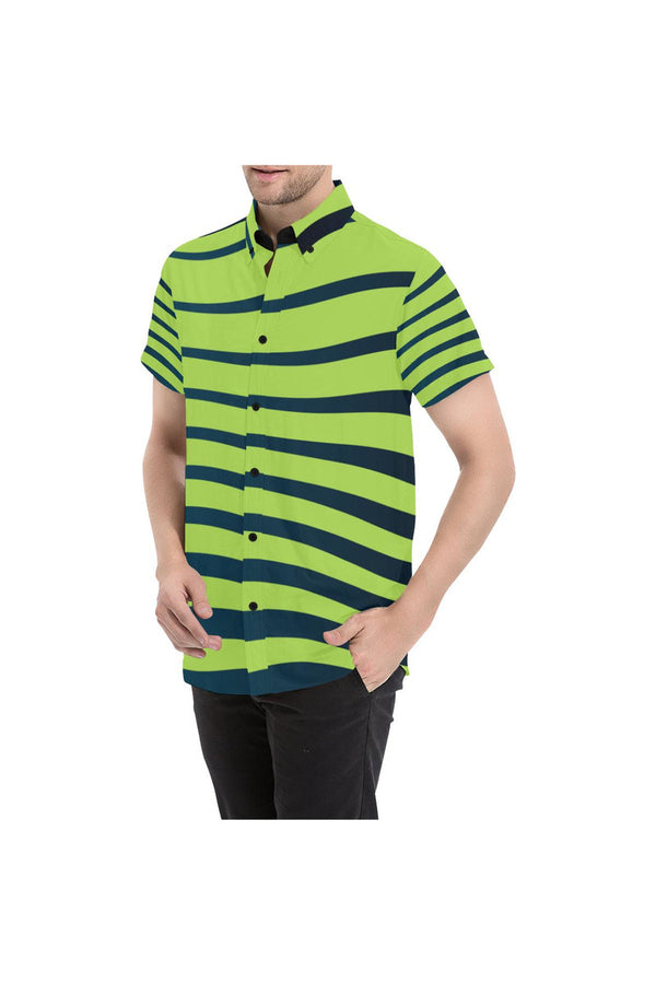 Lime Green Zebra Print Men's All Over Print Short Sleeve Shirt - Objet D'Art