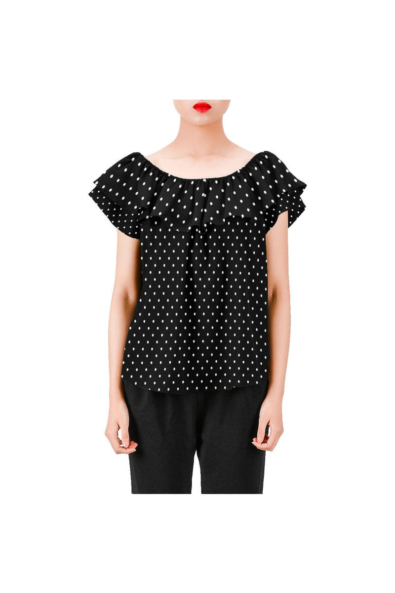 Micro Dot Women's Off Shoulder Blouse with Ruffle - Objet D'Art Online Retail Store