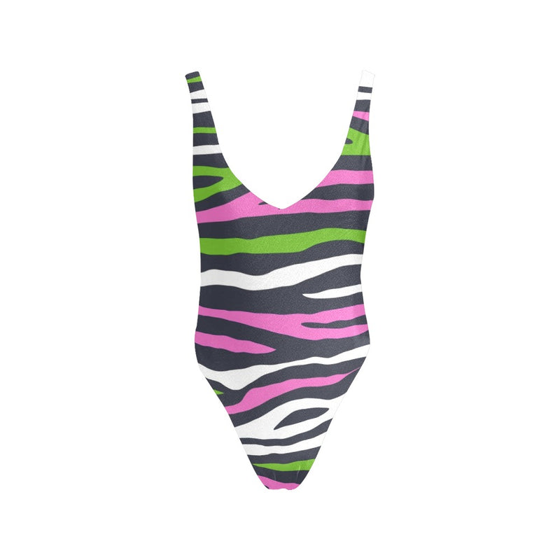 pink and green camo print Sexy Low Back One-Piece Swimsuit (Model S09) - Objet D'Art