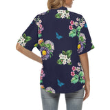 floral dark blue print 2 All Over Print Hawaiian Shirt for Women (Model T58) - Objet D'Art