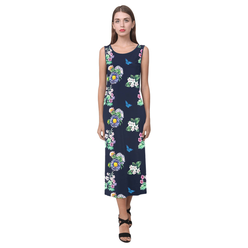 floral blue print 5 Phaedra Sleeveless Open Fork Long Dress (Model D08) - Objet D'Art