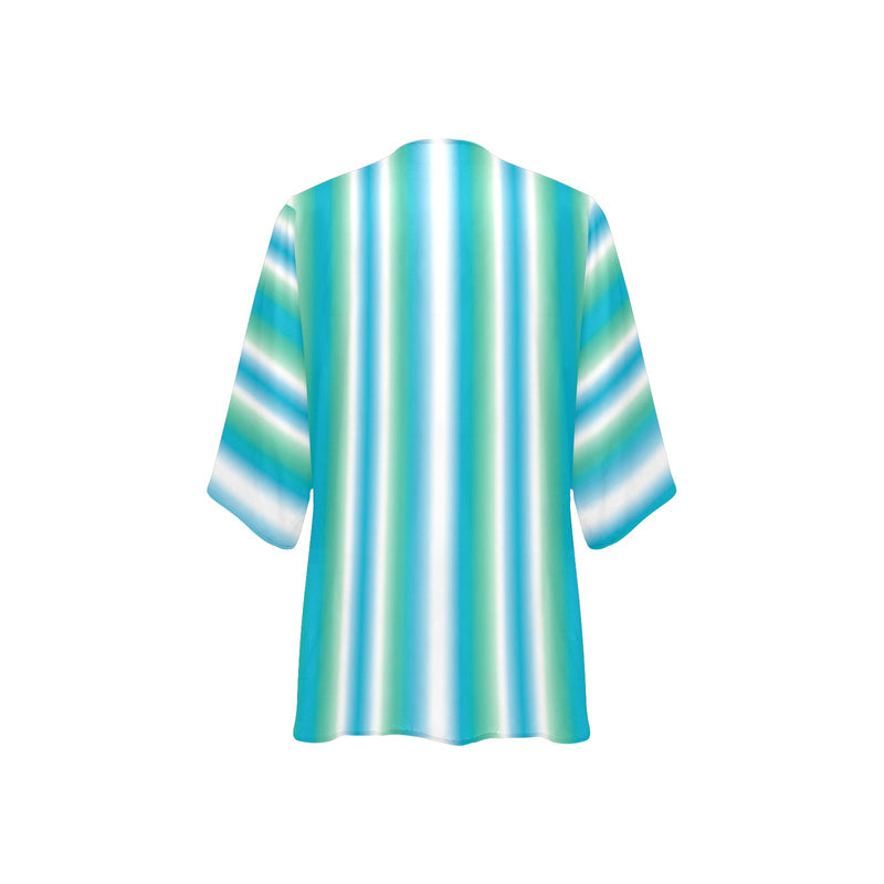 biscayne atoll white pattern print Women's Kimono Chiffon Cover Up (Model H51)