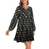 earthtone polka dot print 4A V-Neck Loose Fit Dress (Model D66) - Objet D'Art