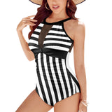 black 2 9k Women's High Neck Plunge Mesh Ruched Swimsuit (S43) - Objet D'Art