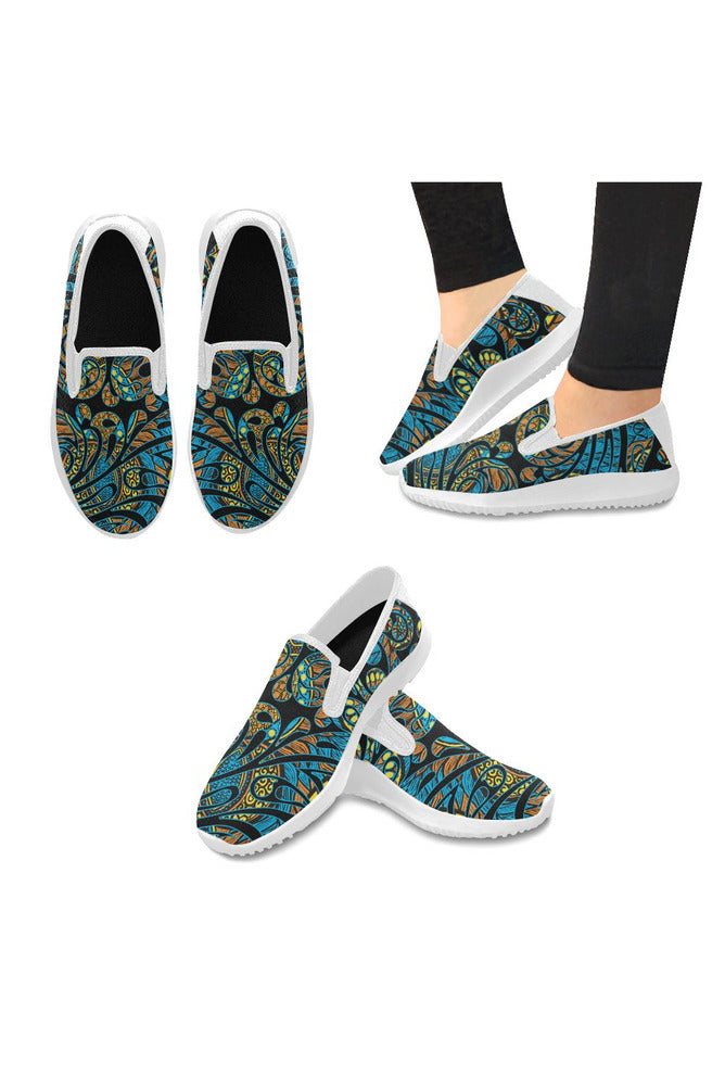 afro scroll Orion Slip-on Women's Canvas Sneakers (Model 042) - Objet D'Art